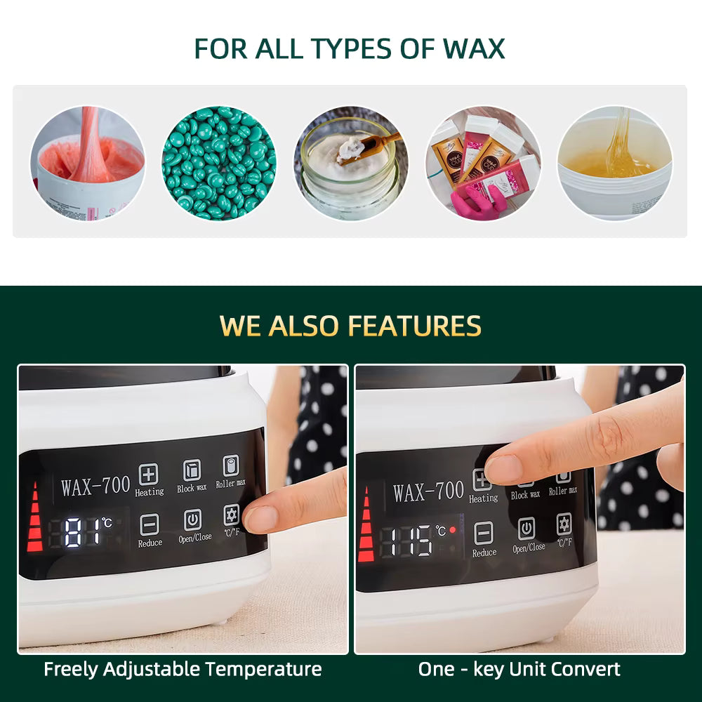 500ML Electric Wax Warmer – Fast-Melting Hair Removal & Skincare Wax Heater with LCD Display