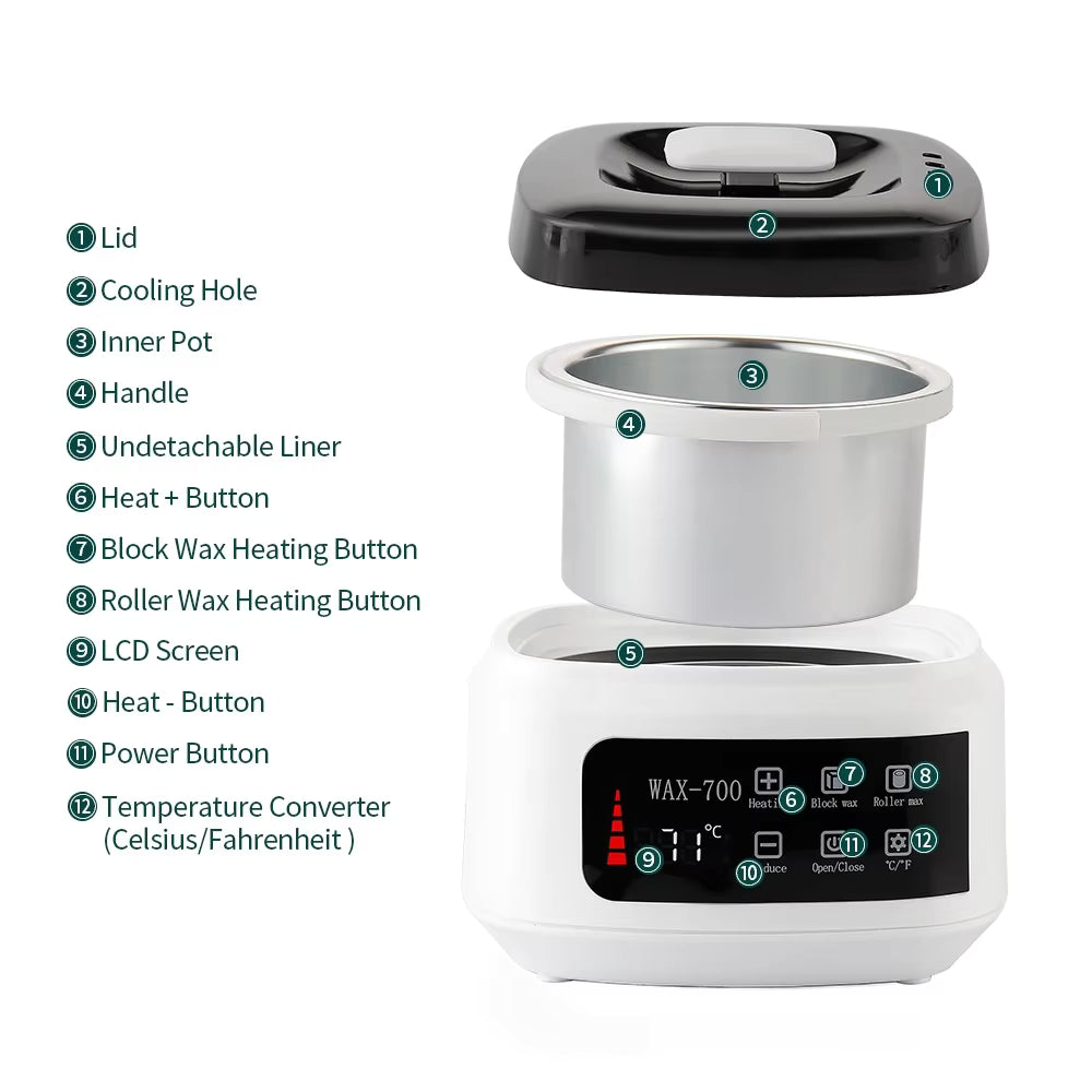500ML Electric Wax Warmer – Fast-Melting Hair Removal & Skincare Wax Heater with LCD Display