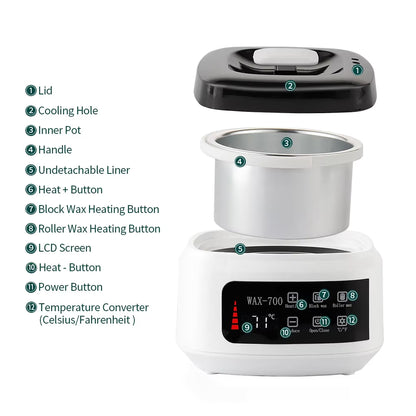 500ML Electric Wax Warmer – Fast-Melting Hair Removal & Skincare Wax Heater with LCD Display